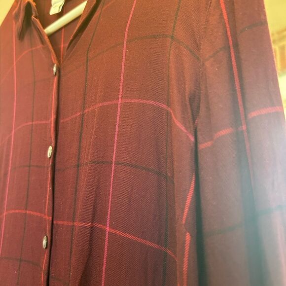J. Jill Women’s Deep Red Button Down Shirt with Windowpane Design, S - Picture 4 of 8